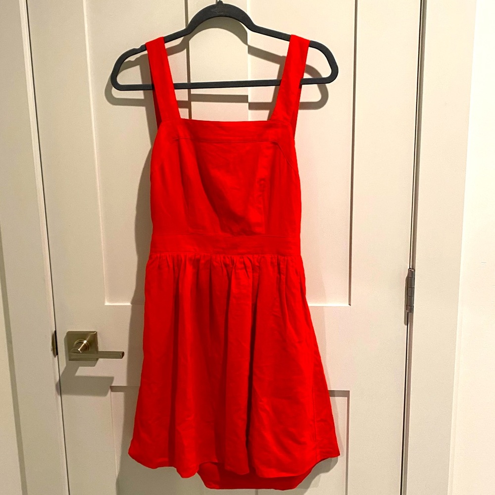 J.Crew Factory linen blend apron dress in red size S